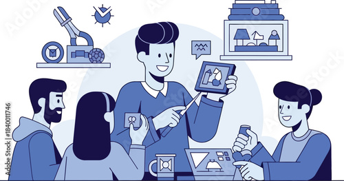 Professional team presenting and discussing digital innovation and advanced technology solutions	