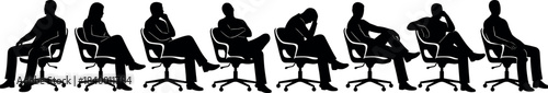 flavector office chair silhouette sequence showing eight seated postures from upright to slouched behavior