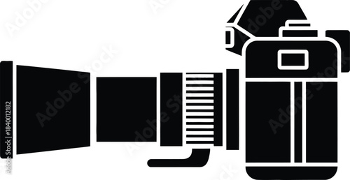 Modern camera silhouette with geometric shape isolated on transparent background