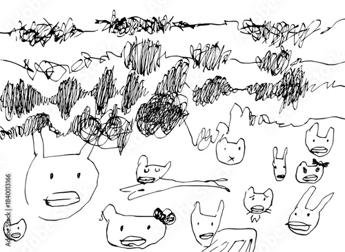 Animal Doodle Impulsive Line Art Life Energy Pulse Pattern Background (Hogara)