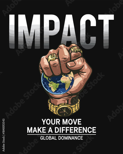 Compelling vector design emphasizing the impactful nature of global dominance through a powerful hand gripping the earth, a symbol of influence