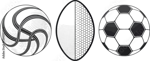 Triple Football Vector Set — Minimal Line Art and Classic Black-and-White Soccer Ball Icons