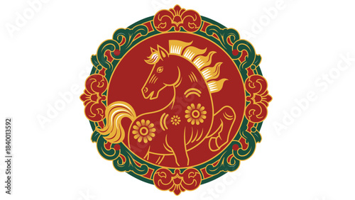 Chinese Zodiac Horse Symbol in Traditional Asian Frame Ornament