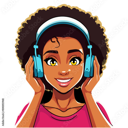 afro woman with headphones