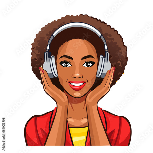 afro woman wih  headphones, 