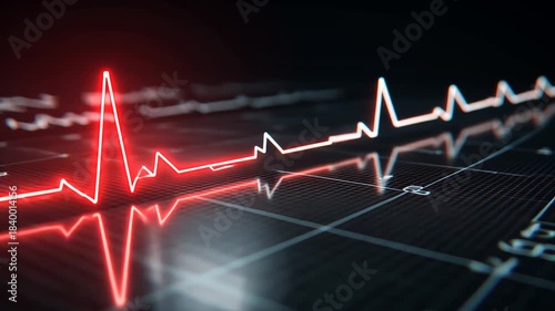 Dynamic EKG Heartbeat Line Graph Animation on Dark Digital Grid Background