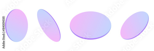Abstract set of transparent glass shapes, including ovals and circles. gradient holographic design elements in various positions.