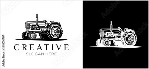 Vintage Tractor Logo Design for Agricultural Business and Farming.