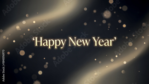Wallpaper Mural Abstract golden light waves and bokeh on dark background with Happy New Year text. Glowing festive celebration banner with magical flow. Torontodigital.ca