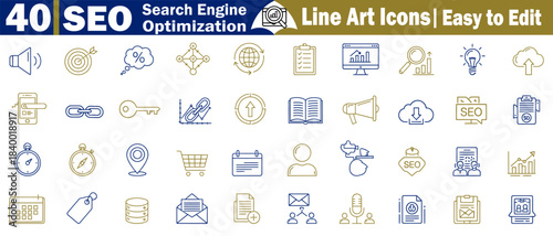Unique search engine optimization icons, modern thin line, or SEO content icon elements. 