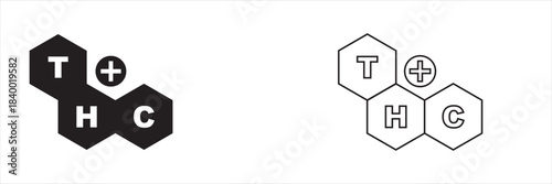 THC tetrahydrocannabinol chemical structure diagram. Scientific illustration of the THC molecule showing its full chemical structure, useful for education, research content.

