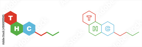 THC tetrahydrocannabinol chemical structure diagram. Scientific illustration of the THC molecule showing its full chemical structure, useful for education, research content.

