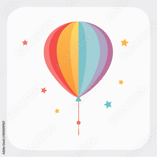 Colorful hot air balloon with a festive starry background, symbolizing celebration and joy