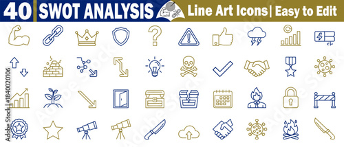 The strength Swot Analysis icon of a muscular arm represents abilities, advantages, and business strategy elements. 
