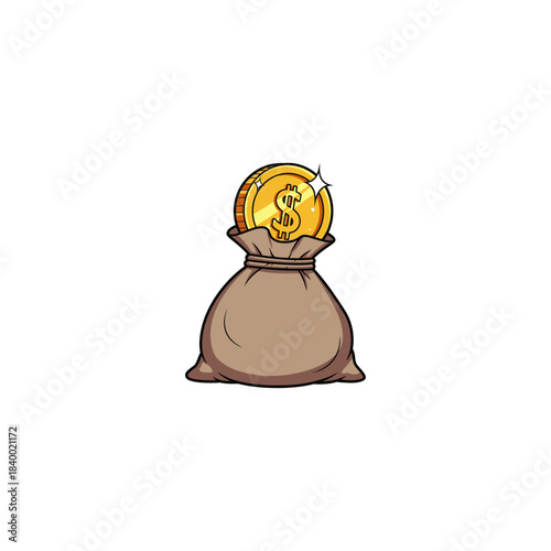 Moneybeg with gold coin icon flat vector design.