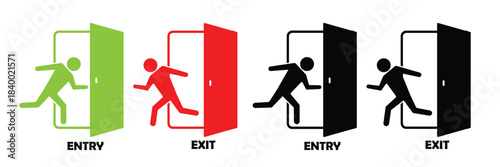 Entry and exit sign vector illustration for directional navigation and wayfinding design
