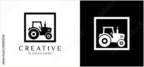 Modern Tractor Logo Design in Black and White.
