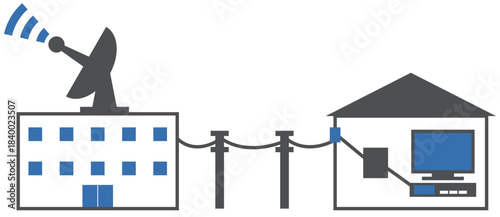 ケーブルテレビ会社から自宅のテレビにつながる簡単なケーブルテレビについてのイメージ素材