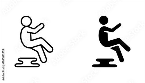 slippery wet floor icon set. warning caution wet floor. cleaning in progress sign. vector illustration on white background