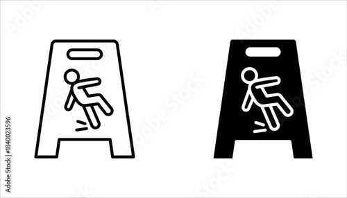 slippery wet floor icon set. warning caution wet floor. cleaning in progress sign. vector illustration on white background