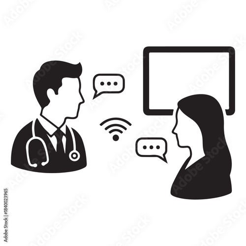 Telehealth Appointment Doctor Patient Silhouette White Background