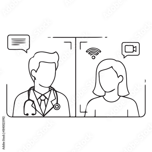 Telemedicine Stethoscope Doctor Patient Silhouette Vector