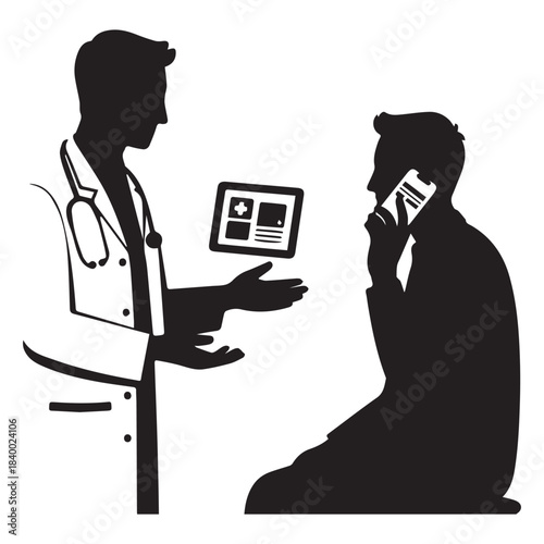 Remote Healthcare Doctor Patient Telemedicine Silhouette Icon