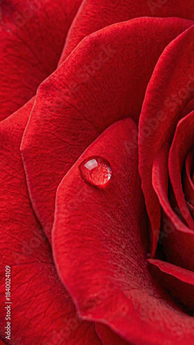 Elegant Red Rose Petals with Shimmering Water Droplet