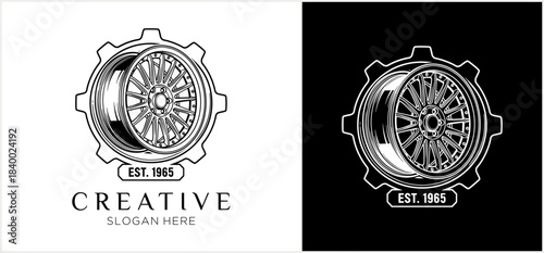 Vintage Car Wheel and Gear Logo Design.