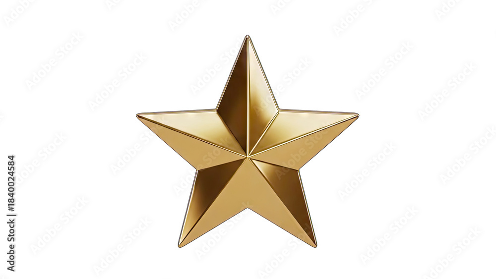 Fototapeta premium A Single Golden Five Pointed Star Symbol Isolated on a Transparent Background with Subtle Highlights Reflecting Light Across its Metallic Surface