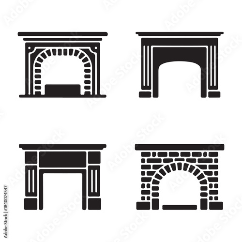 Winter fireplace cozy glowing flame warm home rustic silhouette vector illustration