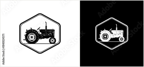 Vintage Tractor Emblem Logo Design.