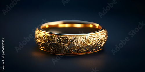 Engraved Gold Ring in Spotlight – High Detail Jewelry Mockup