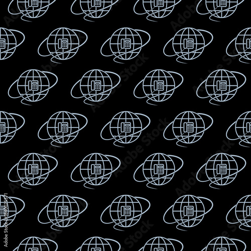 Old phone and globe seamless pattern isolated on black background