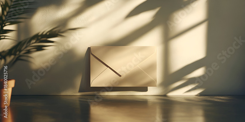 Envelope Mockup on Clean Reflective Table Surfac