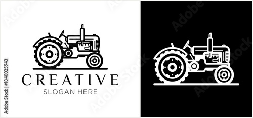 Vintage Tractor Logo Design.