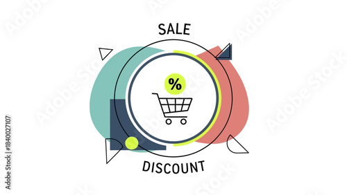Colorful Sale Discount Badge with Shopping Cart Symbol.