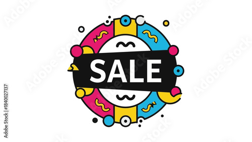 Colorful Sale Badge with Abstract Geometric Design.