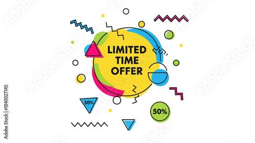 Limited Time Offer Banner with Memphis Style Elements.