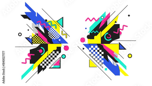 Dynamic Geometric Composition with Vibrant Colors and Abstract Shapes.