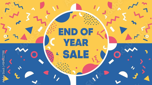 End of Year Sale Celebration with Colorful Confetti and Festive Design.