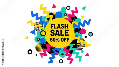 Vibrant Retro Flash Sale Banner with Geometric Shapes.