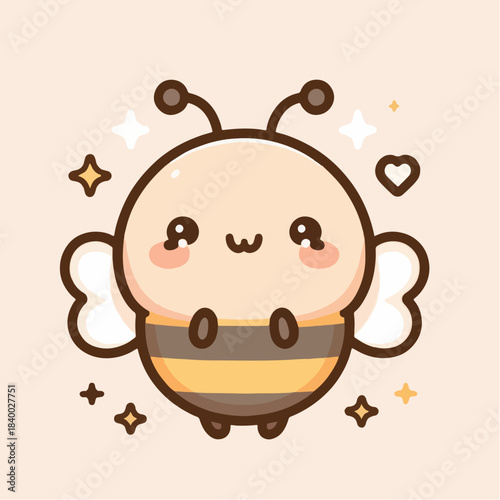 Adorable kawaii bee character with a sweet smile and sparkling details.