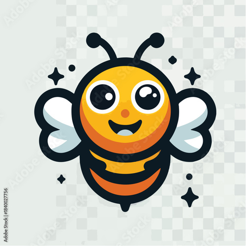 Adorable Cartoon Bee Character with Big Eyes and Sparkling Aura.