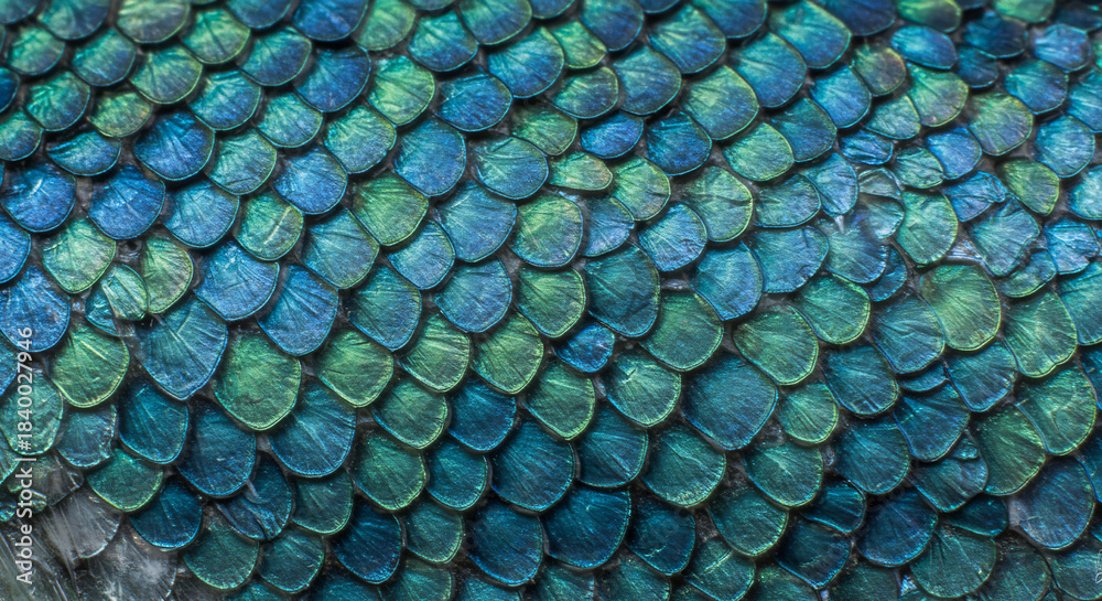 Obraz premium Iridescent blue green fish scales texture background