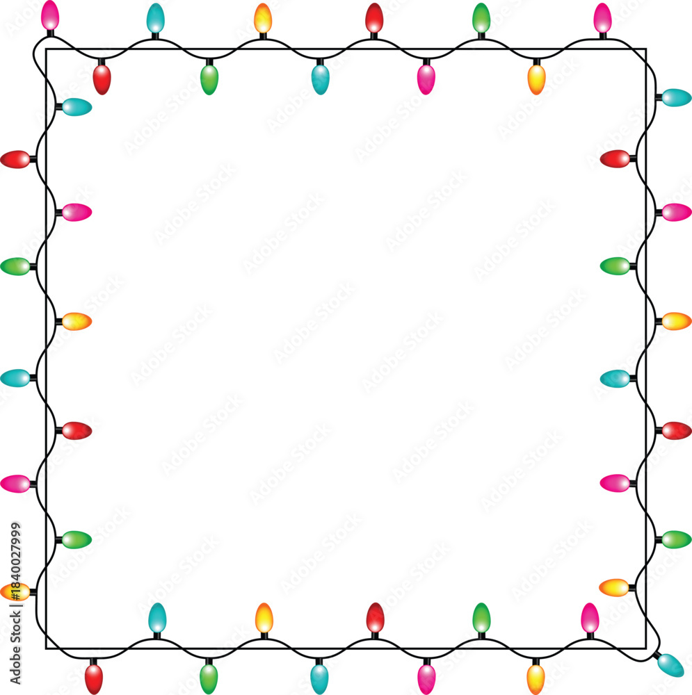 Obraz premium Colorful christmas lights border isolated on transparent background