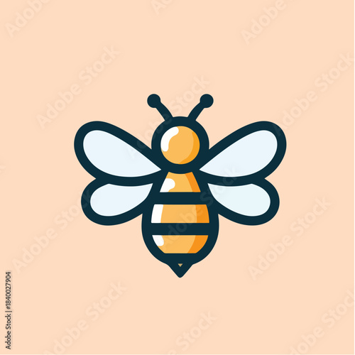 Cartoon Bee Illustration with Black Outline and Yellow and White Coloring.
