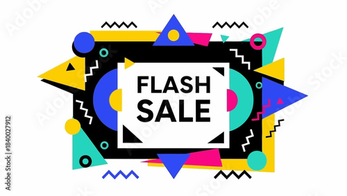Flash Sale Announcement with Geometric Shapes and Bold Colors.