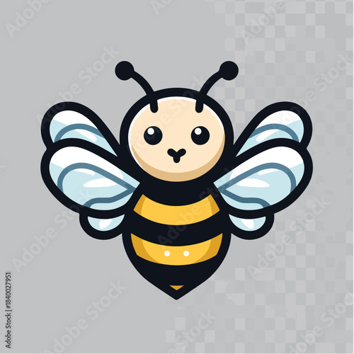 Cute cartoon bee illustration with wings and stripes.