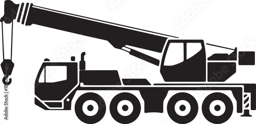 mobile crane truck silhouette icon with boom arm and hook vector illustration